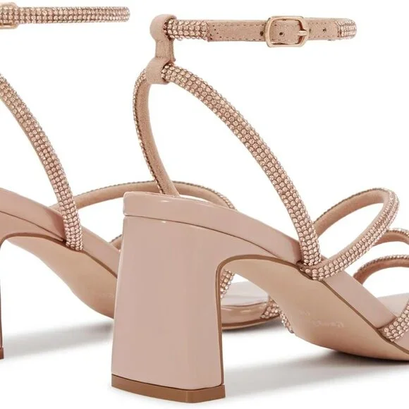 Womens Rhinestone Sandals Ankle Strap Square Toe Dressy Heels for Party Wedding